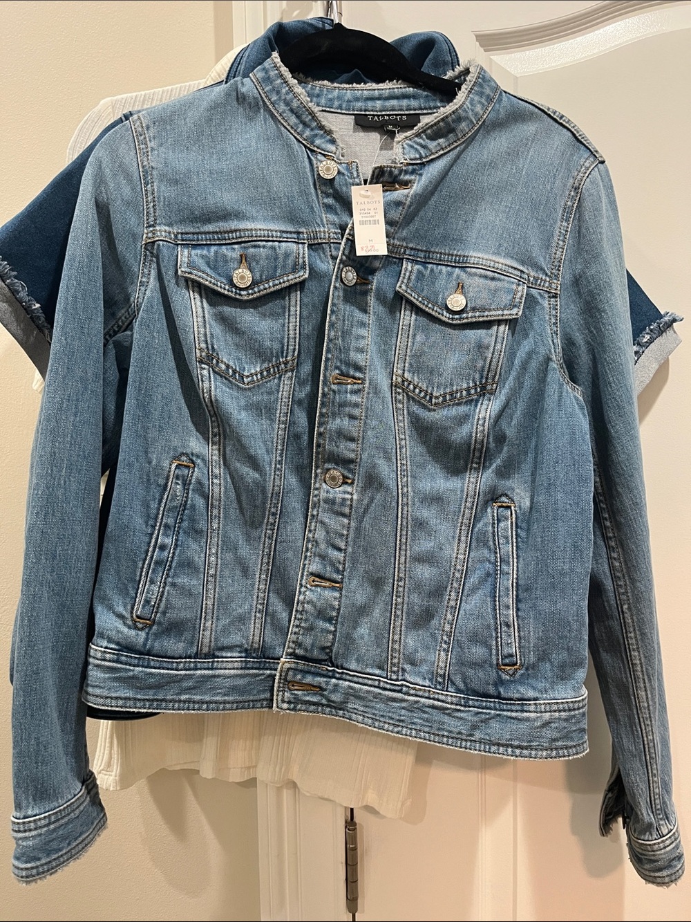 Talbots Light Blue Collarless Denim Jacket